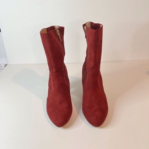 IMAN Burgundy Heeled Boots with Metallic Gold Heel - Picture 3 of 7